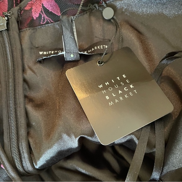 White House Black Market Black Mesh Aline Dress with Floral Appliqués 4 - Picture 11 of 11